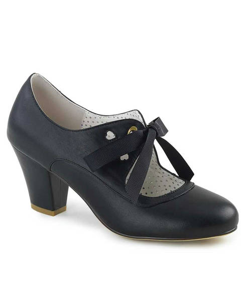 PINUP Couture — Escarpins Mary Jane WIGGLE-32 à Ruban et Découpe Cœur – Noir Mat