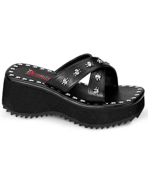 DEMONIA Cult — Mules à Plateforme et Détails Skulls Flip-05