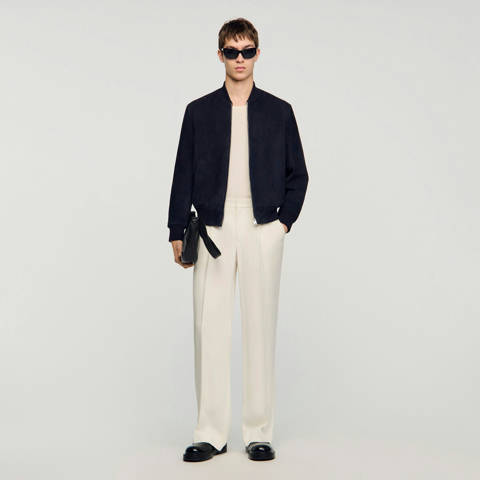 Sandro — Blouson zippé en suède – Marine