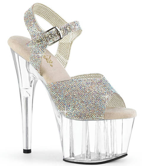 Pleaser — ADORE-708N-RS : Sandales Plateforme Strass Dorés
