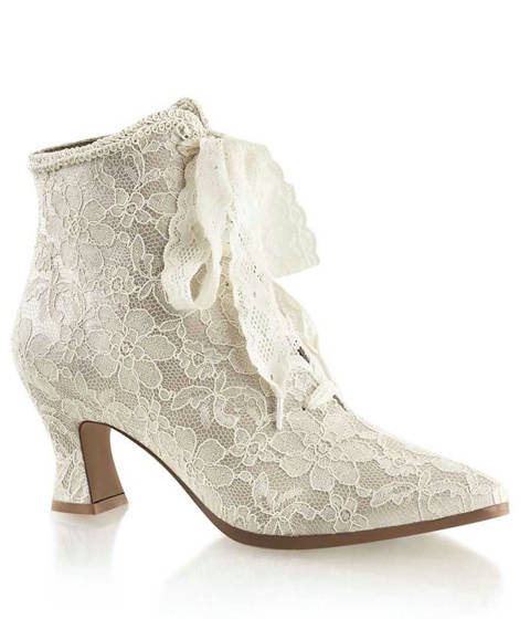 Fabulicious — Bottines en Dentelle et Ruban VICTORIAN-30 Funtasma – Champagne