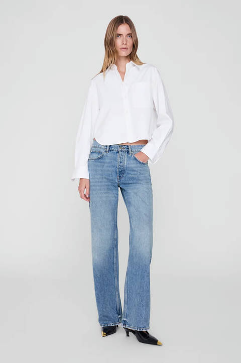 Anine Bing — Scott Cropped Shirt - White