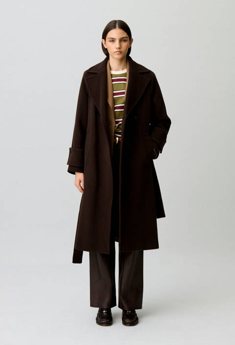 Claudie Pierlot — Manteau long ceinturé – Marron