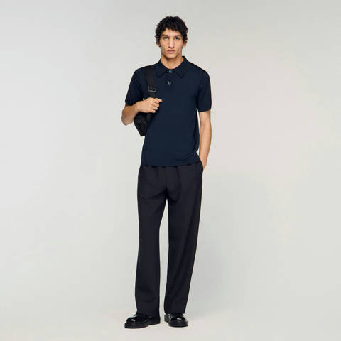 Sandro — Polo en maille à manches courtes – Marine