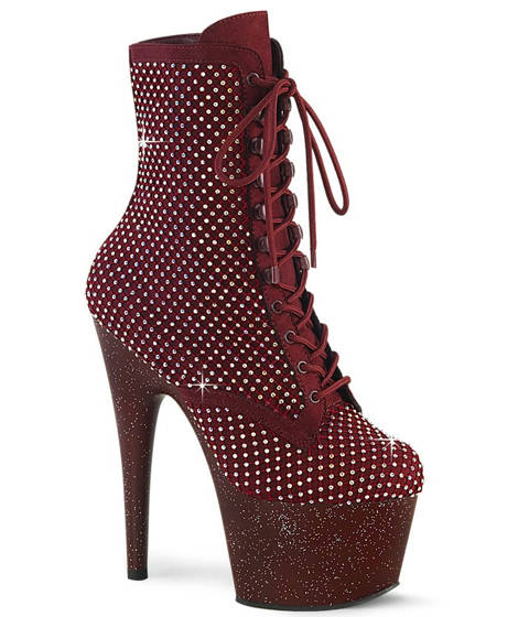 Pleaser — ADORE-1020RM : Bottines Lacées à Plateforme Pailletée et Résille – Cerise
