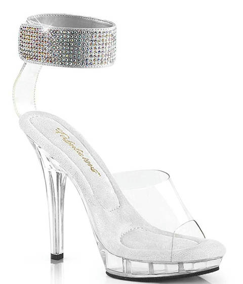 Fabulicious — Sandales Transparentes LIP-142 : L'Éclat Spectaculaire d'un Large Bandeau Cheville en Strass