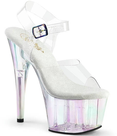 Pleaser — ADORE-708HT : Sandales Transparentes à Plateforme Teintée Holographique – Transparent