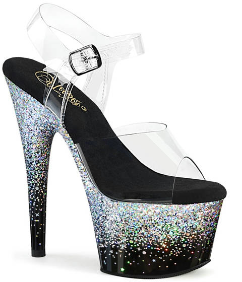 Pleaser — ADORE-708SS : Sandales Plateforme Transparente à Dégradé de Strass – Argent