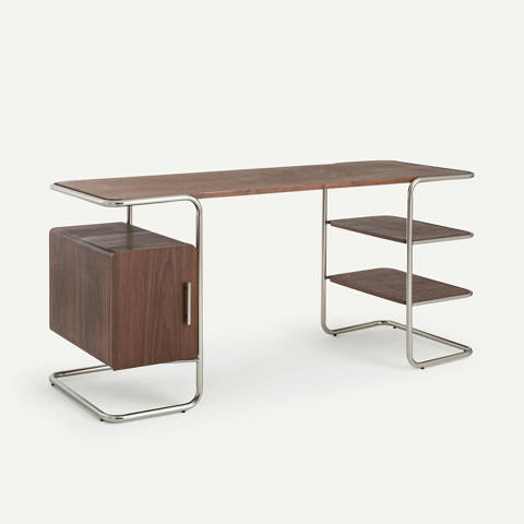 Am.Pm — Bureau tubulaire en plaqué noyer, longueur 155 cm, Emlyn