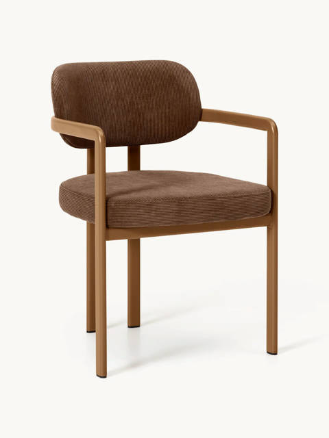 Westwing — Chaise rembourrée en velours côtelé avec accoudoirs Adrien