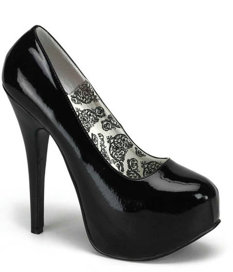 PLEASER Pink Label — Escarpins à Plateforme Cachée TEEZE-06W - Spécial Pieds Larges – Noir Vernis