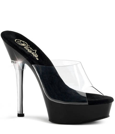 Pleaser — ALLURE-601 : Mules à Plateforme Chrome Miroir et Bijou Strass