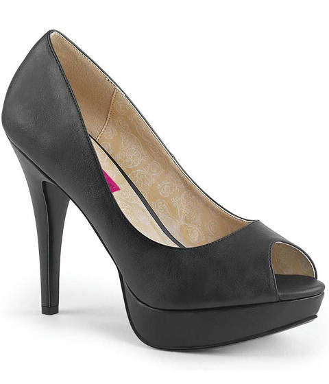 PLEASER Pink Label — Escarpins Peep Toe CHLOE-01 à Plateforme Cachée – Noir Mat