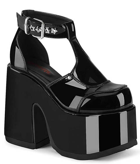 DEMONIA Cult — Sandales à Plateforme CAMEL-103 : L'Icône Chunky aux Détails Étoilés – Noir Vernis