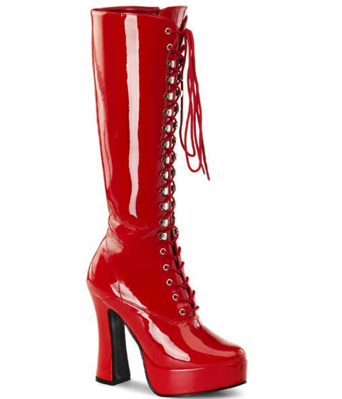 PLEASER Pink Label — La Botte Plateforme Lacée ELECTRA-2020 Blanc-Rouge-Noir – Rouge Vernis