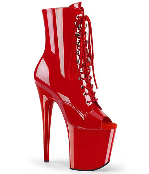 Pleaser — FLAMINGO-1021 : Bottines Open-Toe à Talon Vertigineux – Rouge Vernis
