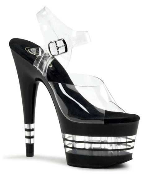 Pleaser — ADORE-708LN : Sandales Plateforme Noire à Ligne Cristal