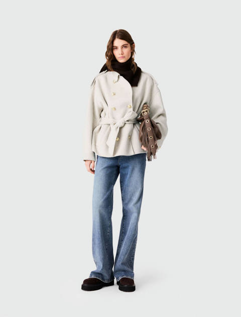 Maje — Manteau mi-long en double face – Ecru