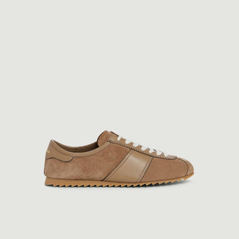 Sandro — Baskets basses en cuir et suède – Cappucino