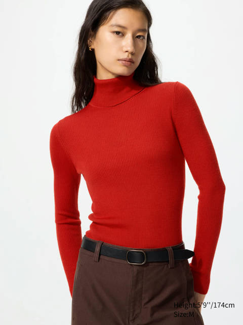 Uniqlo — Pull col roulé côtelé 100% laine mérinos