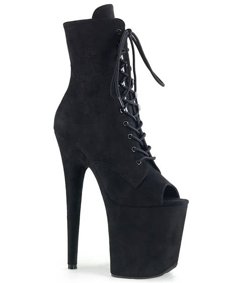 Pleaser — FLAMINGO-1021FS : Bottines Open-Toe en Faux Nubuck – Noir
