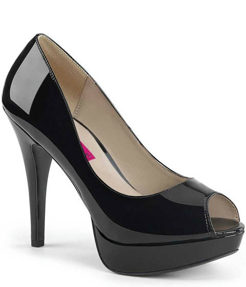 PLEASER Pink Label — Escarpins Peep Toe CHLOE-01 à Plateforme Cachée – Noir Vernis