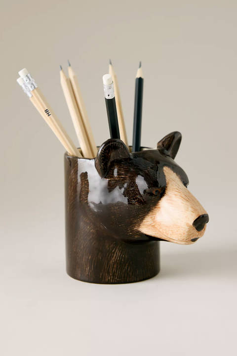 Anthropologie — Pot à crayons Ours Noir Quail Ceramics