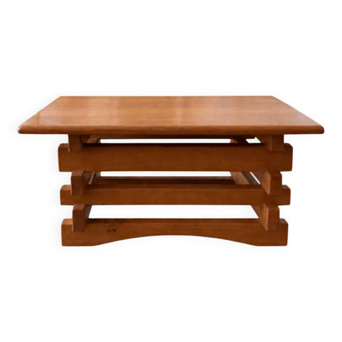 Selency — Table basse brutaliste en orme – années 70