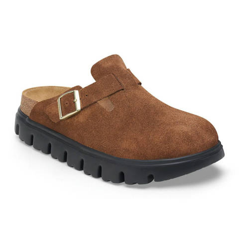 Birkenstock — Boston Chunky Suede Leather – Dark Tea/ Black