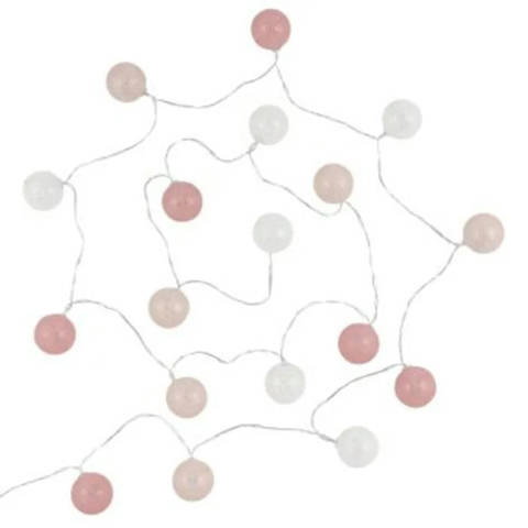 Maisons du Monde — Guirlande lumineuse boules en coton blanc et rose 20 LEDs Florence