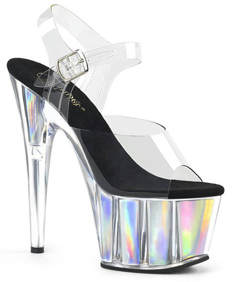 Pleaser — ADORE-708HGI : Sandales Transparentes à Plateforme Holographique Arc-en-Ciel
