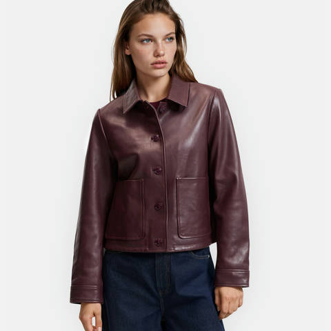 La Redoute Collections — Veste courte boutonnée en cuir, Signature ABELLE