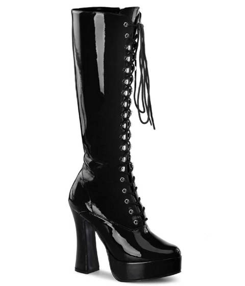 PLEASER Pink Label — La Botte Plateforme Lacée ELECTRA-2020 Blanc-Rouge-Noir – Noir Vernis