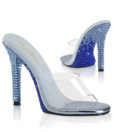 Fabulicious — Mules GALA-01DMM : Strass Bicolores sur Talon et Dessous de Semelle – Bleu