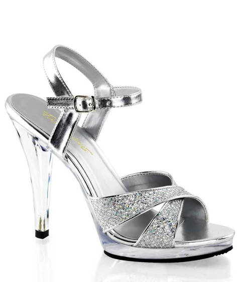 PLEASER Pink Label — Sandales Pailletées FLAIR-419G : Brides Croisées et Éclat Festif – Argent