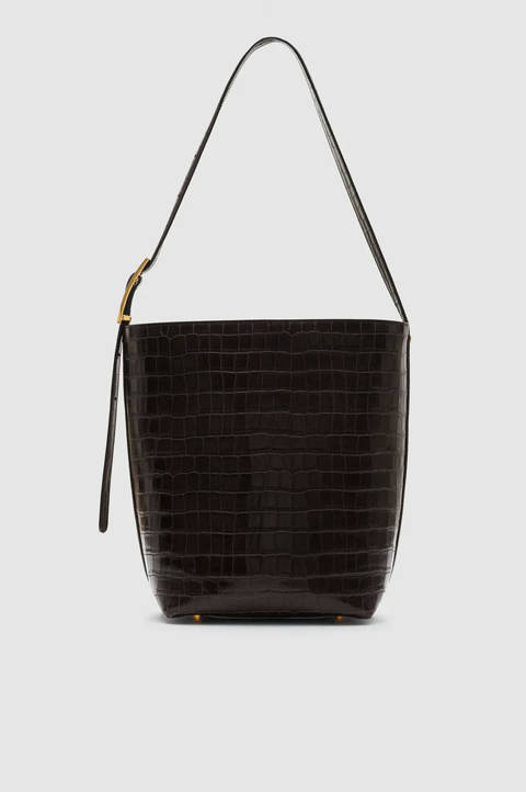 Anine Bing — Elly Bucket Bag Embossed - Dark Brown