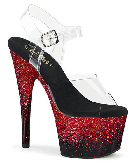 Pleaser — ADORE-708SS : Sandales Plateforme Transparente à Dégradé de Strass – Rouge