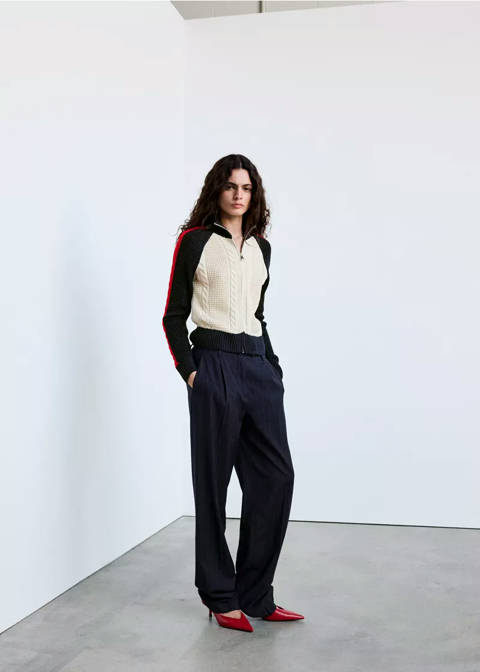 Mango — Veste en maille torsadée à rayures contrastées