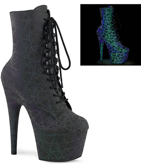 Pleaser — ADORE-1020REFL : Bottines Lacées Noires à Lignes Réfléchissantes