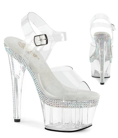 Pleaser — ADORE-708MLS : Sandales Plateforme à Rangées de Strass Aurore Boréale
