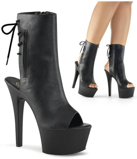 Pleaser — ASPIRE-1018 : Bottines Lacées Open-Toe Pleaser – Noir Mat
