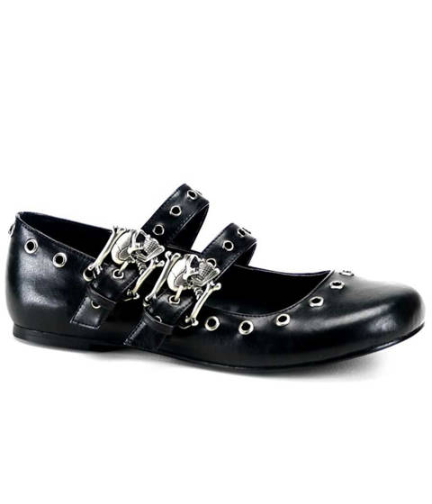 DEMONIA Cult — Ballerines Mary Jane DAISY-03 à Double Bride et Boucles Skulls