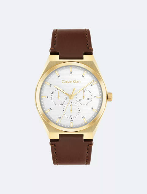 Calvin Klein — Montre multifonction avec bracelet en cuir