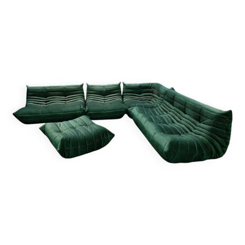 Selency — Ensemble de salon en velours vert bouteille Togo par Michel Ducaroy pour Ligne Roset, ensemble de 5 pièces.