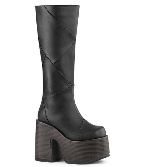 DEMONIA Cult — Bottes rétro à plateforme imitation bois et talon large – Noir