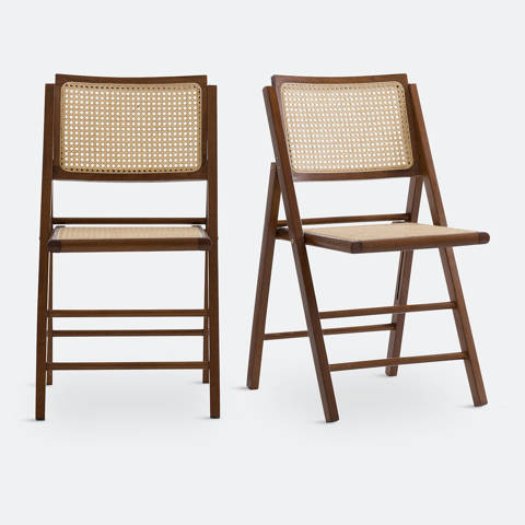 La Redoute Interieurs — Lot de 2 chaises pliantes hêtre et cannage de rotin, RIVIA