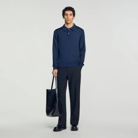 Sandro — Polo en maille à manches longues – Marine