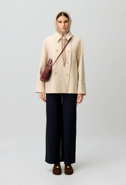 Claudie Pierlot — Manteau court caban col chemise – Beige clair