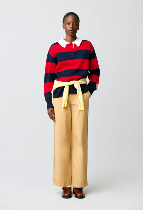 Claudie Pierlot — Pull polo rugby maille – Bicolore