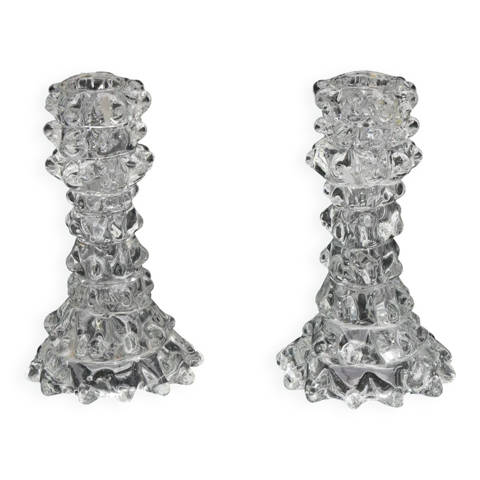 Selency — Ensemble de 2 porte-bougies en verre Rostrato de Murano par Barovier e Toso, 1950
